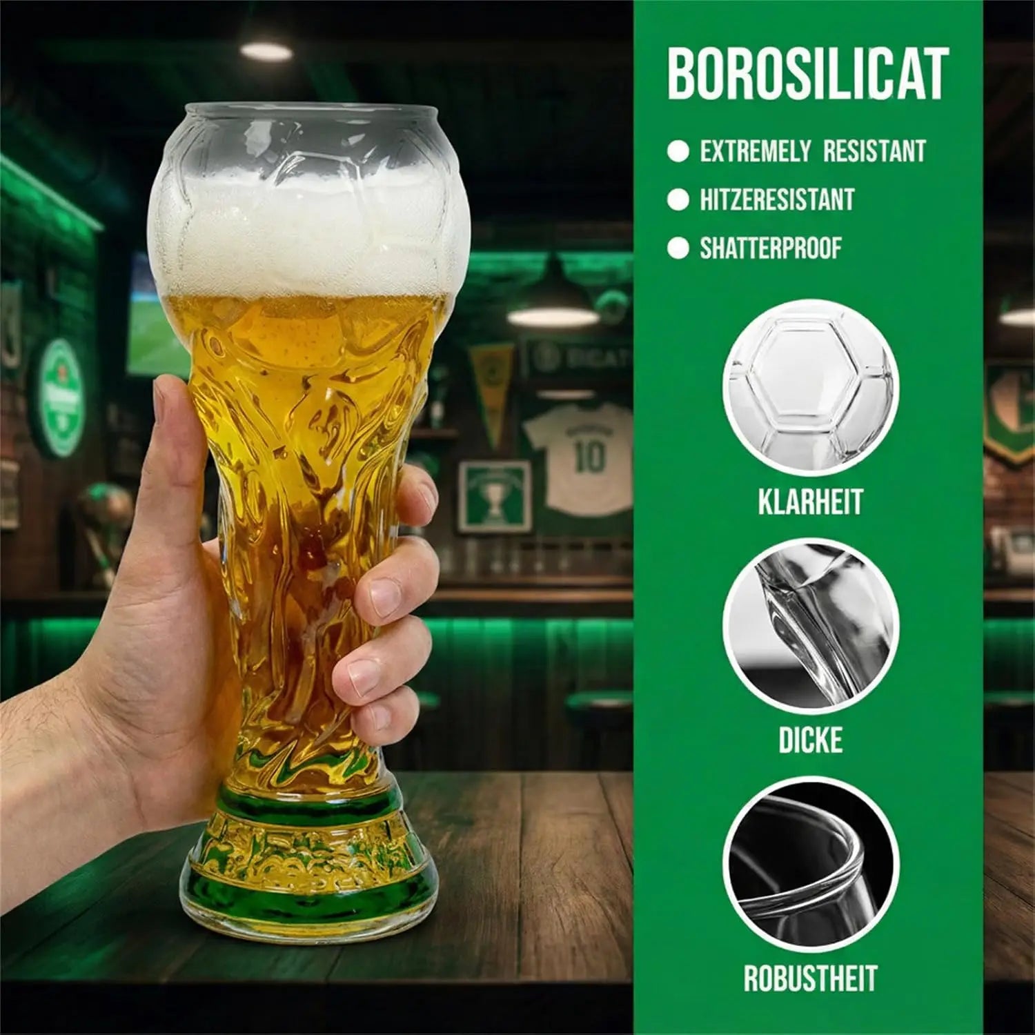 Trophy Beer Glass for World Cup 2026, Premium Soccer Themed Beer Glasses, for Game Day Parties, Man Cave & Football Fan Gifts