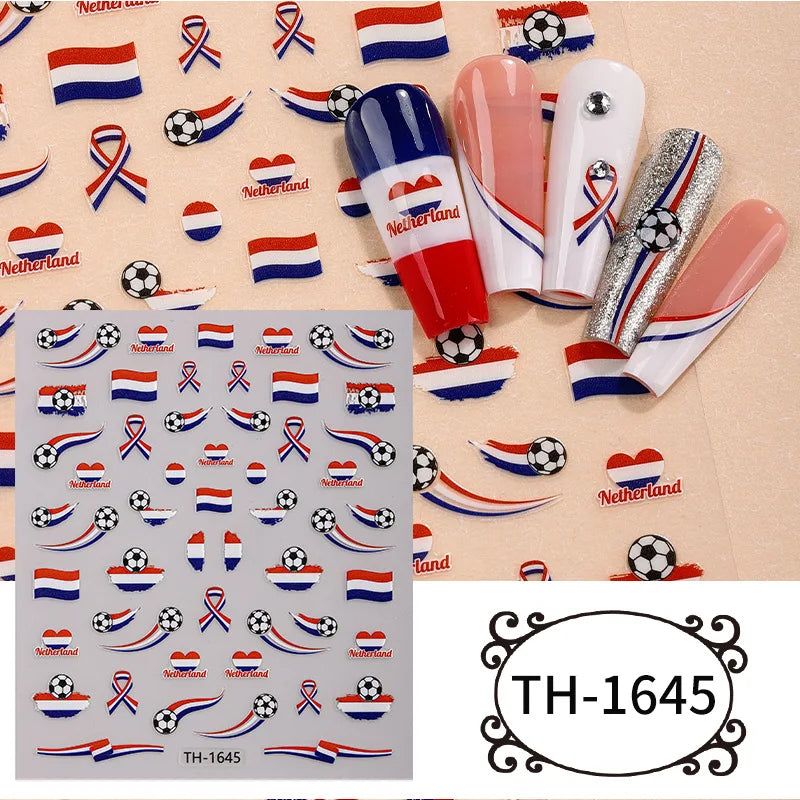2026 Football Nail Stickers Soccer Championship Theme Nail Art Decals National Flag DIY Manicure Game Day Party Favors