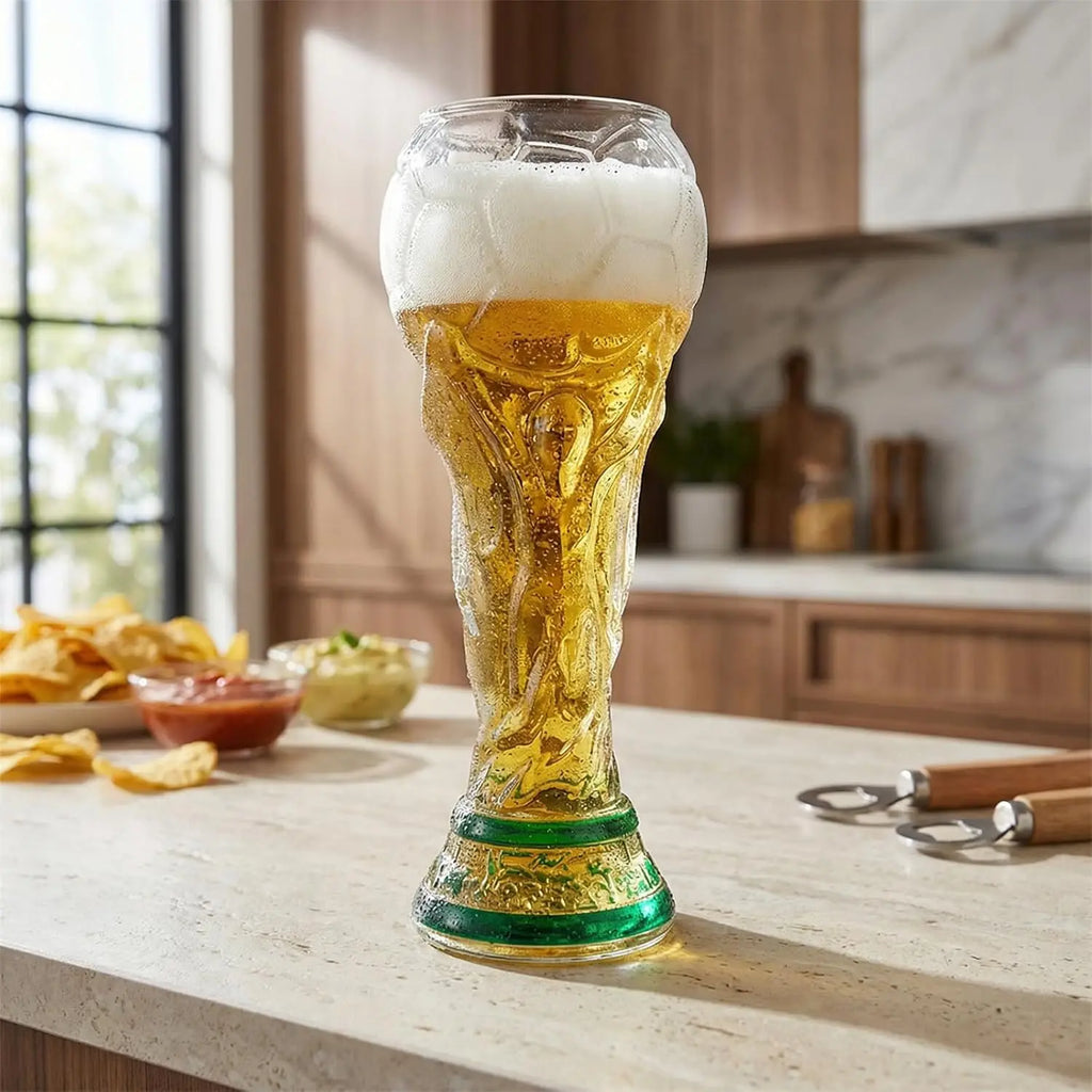 Trophy Beer Glass for World Cup 2026, Premium Soccer Themed Beer Glasses, for Game Day Parties, Man Cave & Football Fan Gifts
