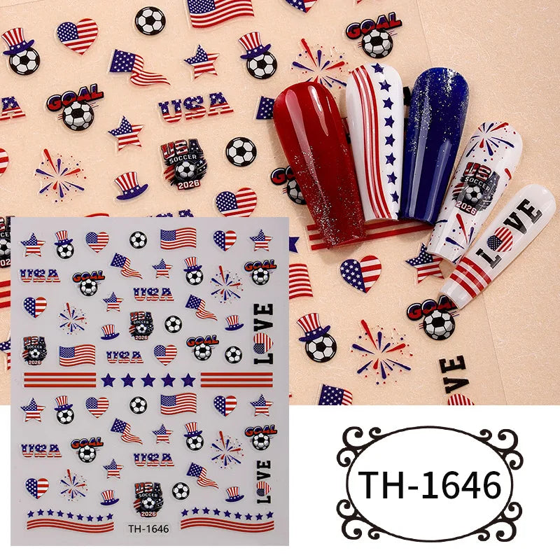 2026 Football Nail Stickers Soccer Championship Theme Nail Art Decals National Flag DIY Manicure Game Day Party Favors