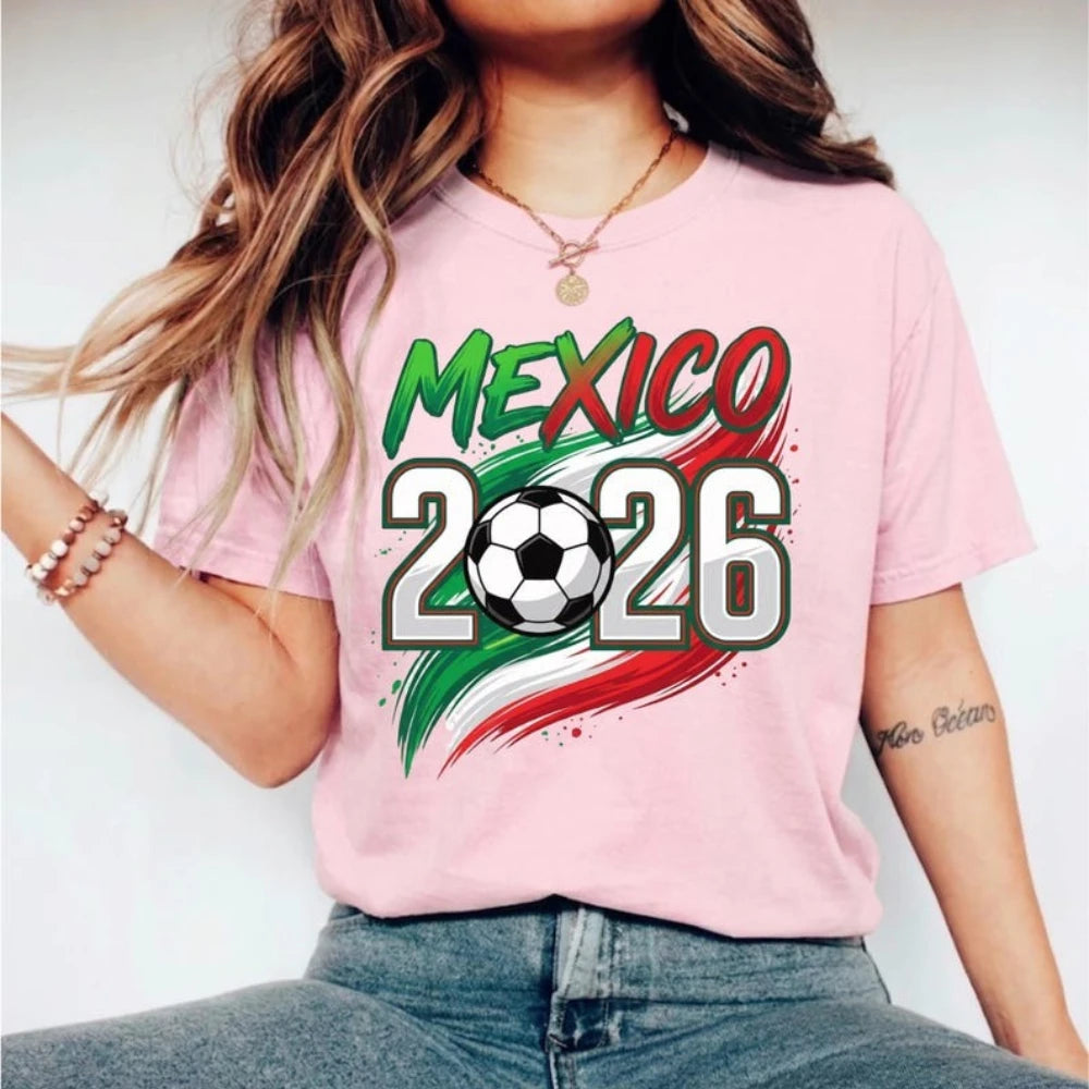 2026 Mexico Soccer Ball Graphic Printed Shirts Football Fans Gift Shirt Fashionable Casual Summer Men Women Tshirt Mexico Tops