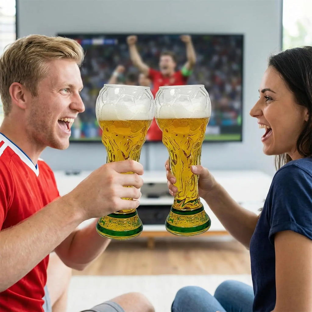 Trophy Beer Glass for World Cup 2026, Premium Soccer Themed Beer Glasses, for Game Day Parties, Man Cave & Football Fan Gifts