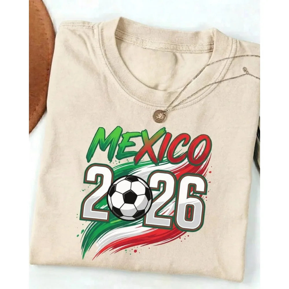 2026 Mexico Soccer Ball Graphic Printed Shirts Football Fans Gift Shirt Fashionable Casual Summer Men Women Tshirt Mexico Tops
