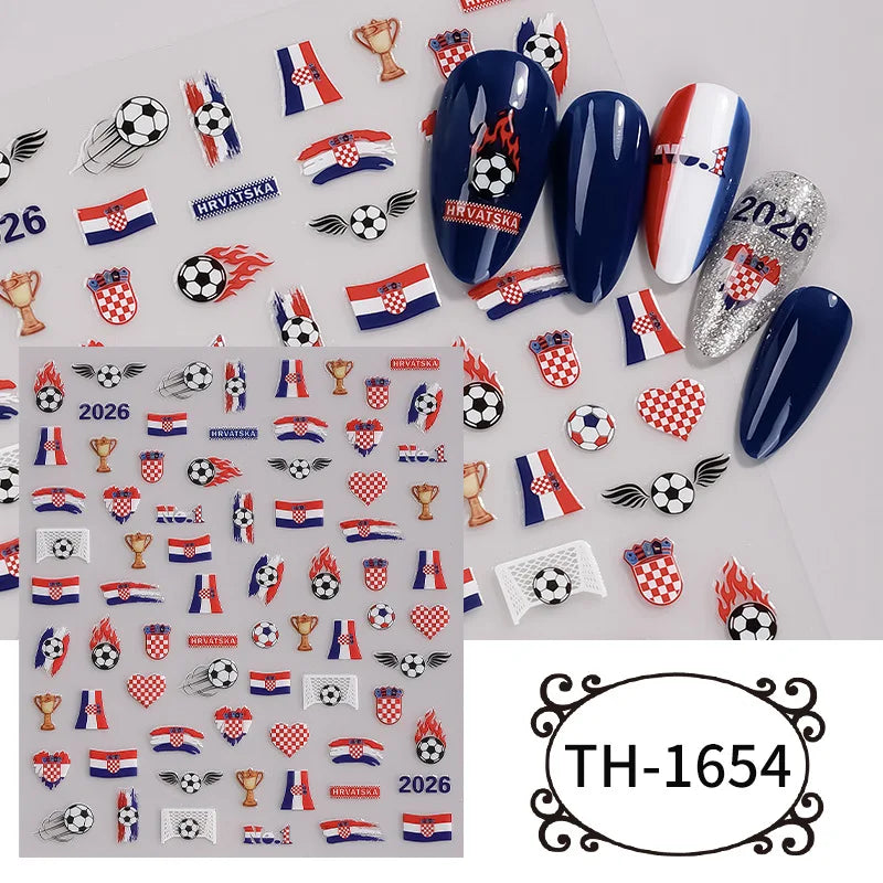 2026 Football Nail Stickers Soccer Championship Theme Nail Art Decals National Flag DIY Manicure Game Day Party Favors