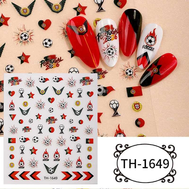 2026 Football Nail Stickers Soccer Championship Theme Nail Art Decals National Flag DIY Manicure Game Day Party Favors