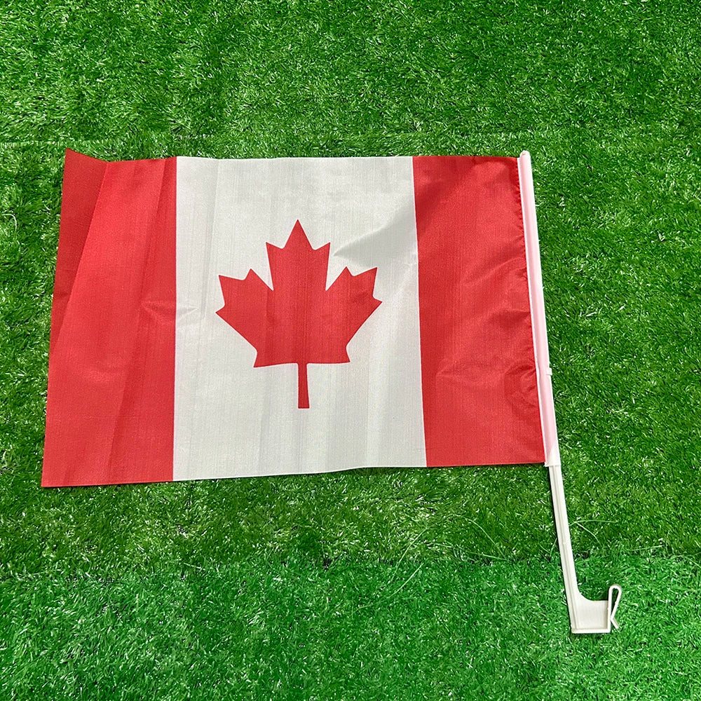 Canada Car Flag - Premium Polyester with Plastic Pole (30x45cm)