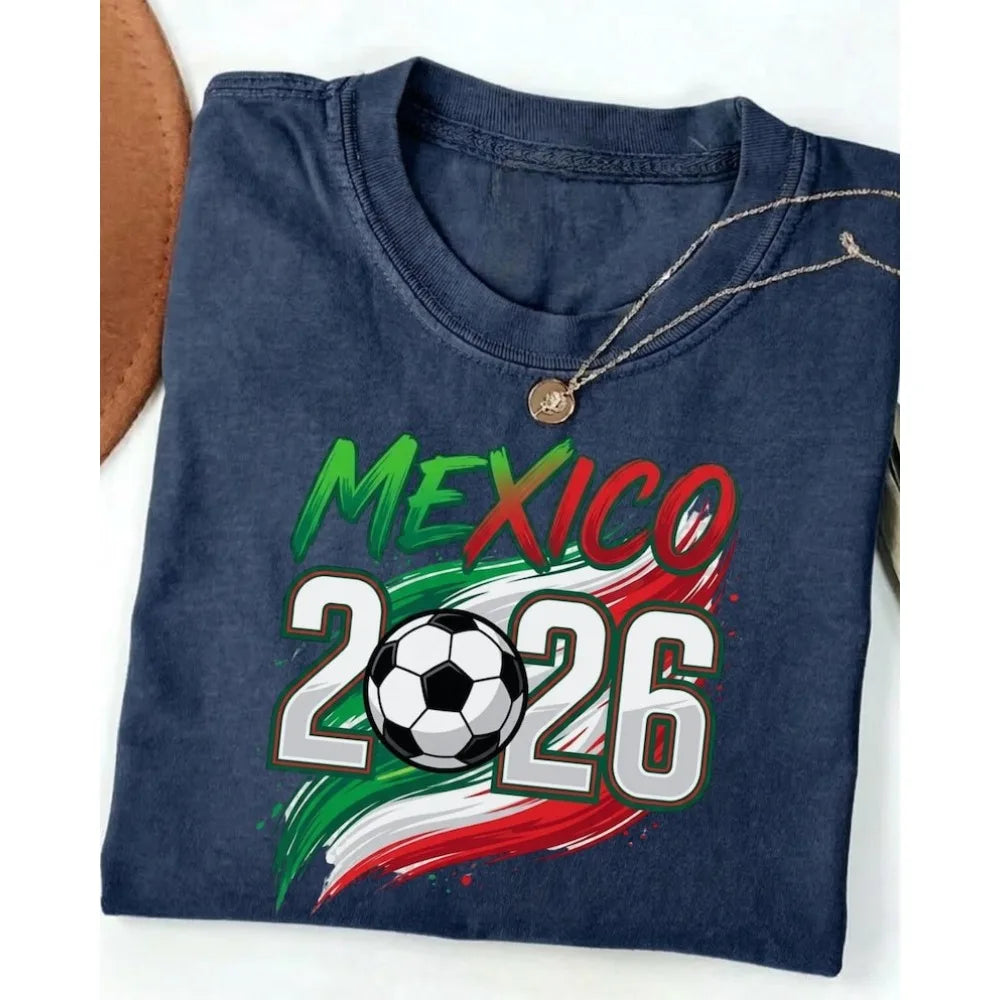 2026 Mexico Soccer Ball Graphic Printed Shirts Football Fans Gift Shirt Fashionable Casual Summer Men Women Tshirt Mexico Tops