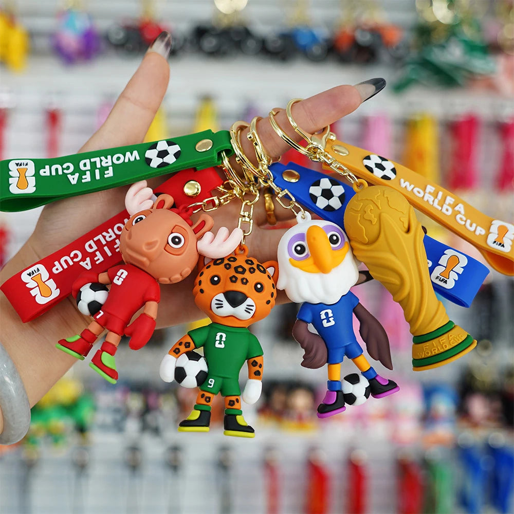6Pcs 2026 Football Event-related Products, Including Mascots, Statues, Keychains, and Wristbands