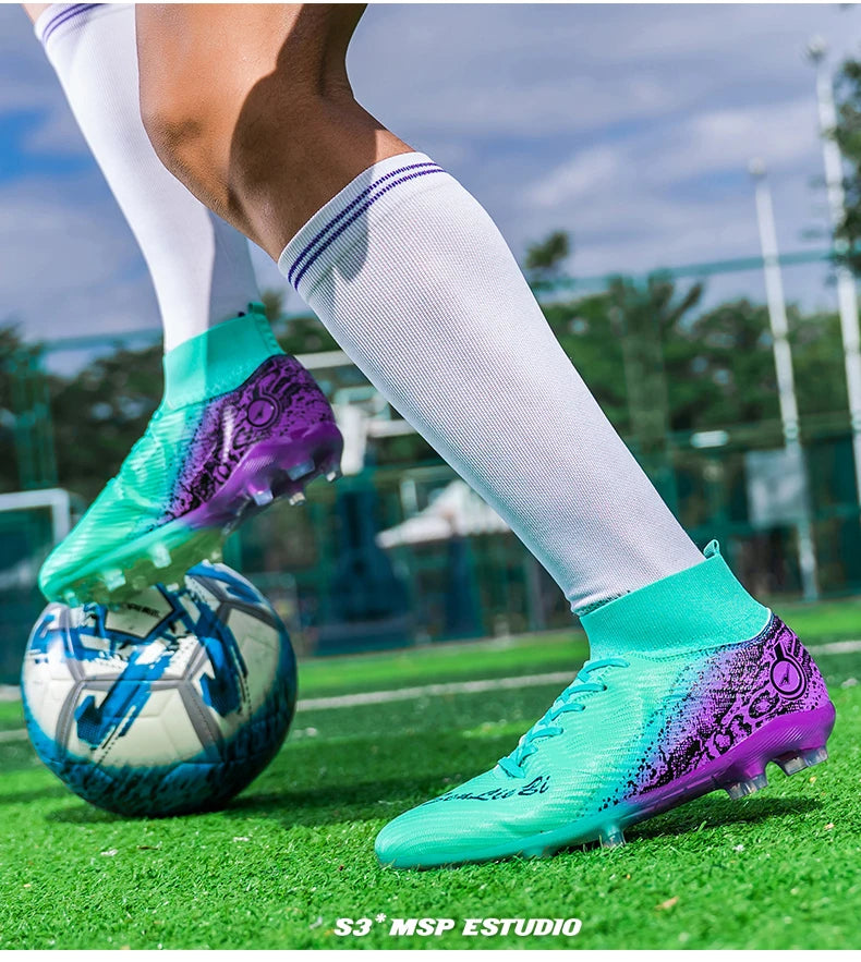 Men & Women High-Top Soccer Cleats | FG/AG Football Boots for Couples | Outdoor Grass