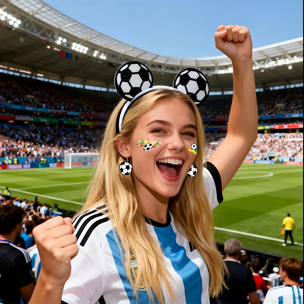 2026 Soccer Match Day Set - Includes A Headband, Earrings, and Face Stickers, Perfect for Sports Enthusiasts Soccer Headband