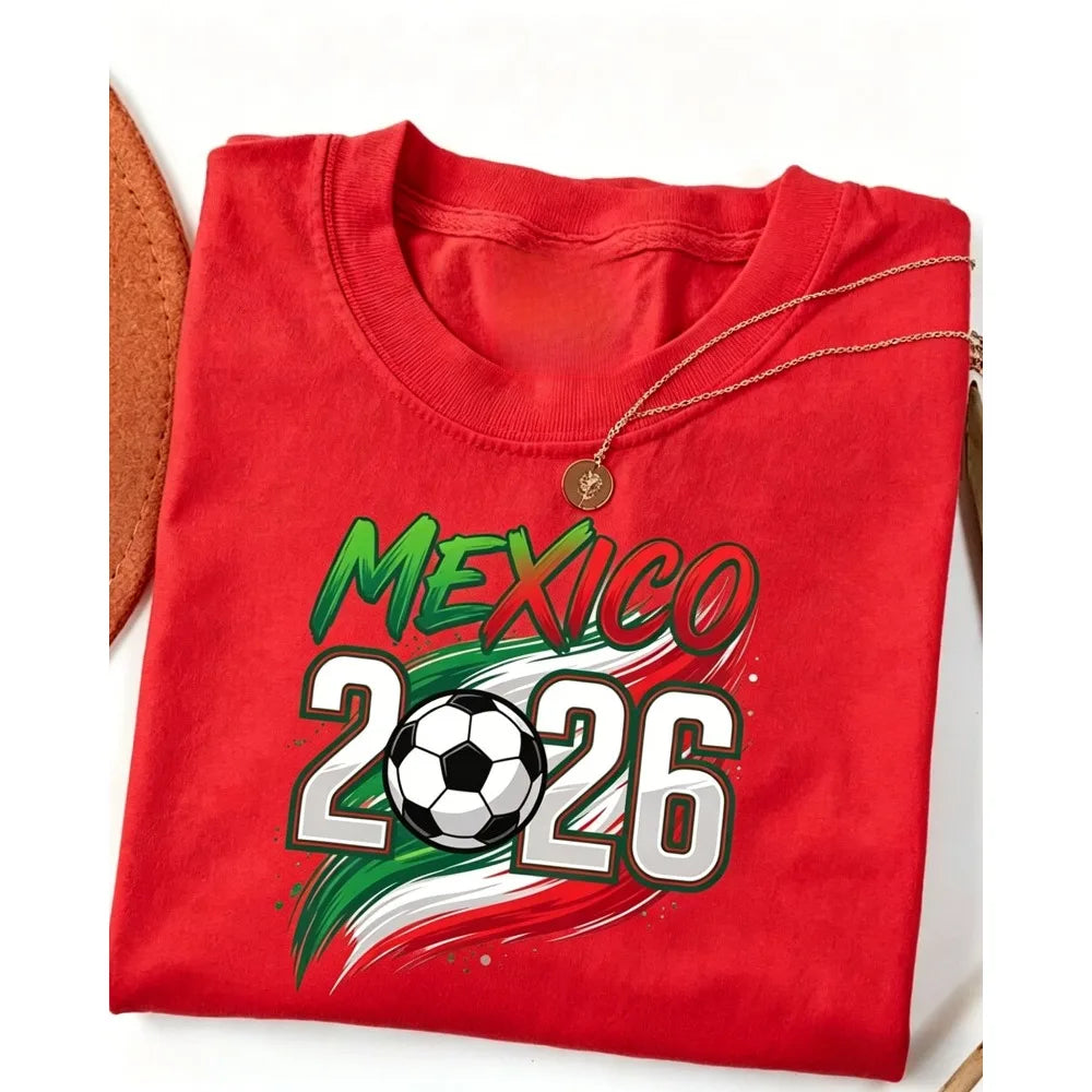 2026 Mexico Soccer Ball Graphic Printed Shirts Football Fans Gift Shirt Fashionable Casual Summer Men Women Tshirt Mexico Tops