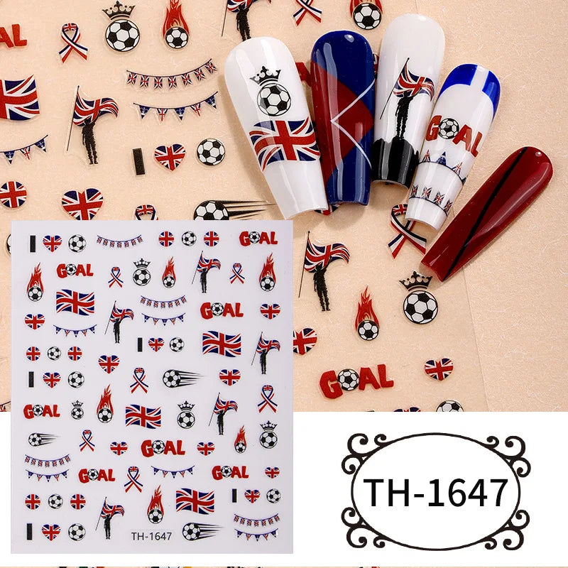 2026 Football Nail Stickers Soccer Championship Theme Nail Art Decals National Flag DIY Manicure Game Day Party Favors