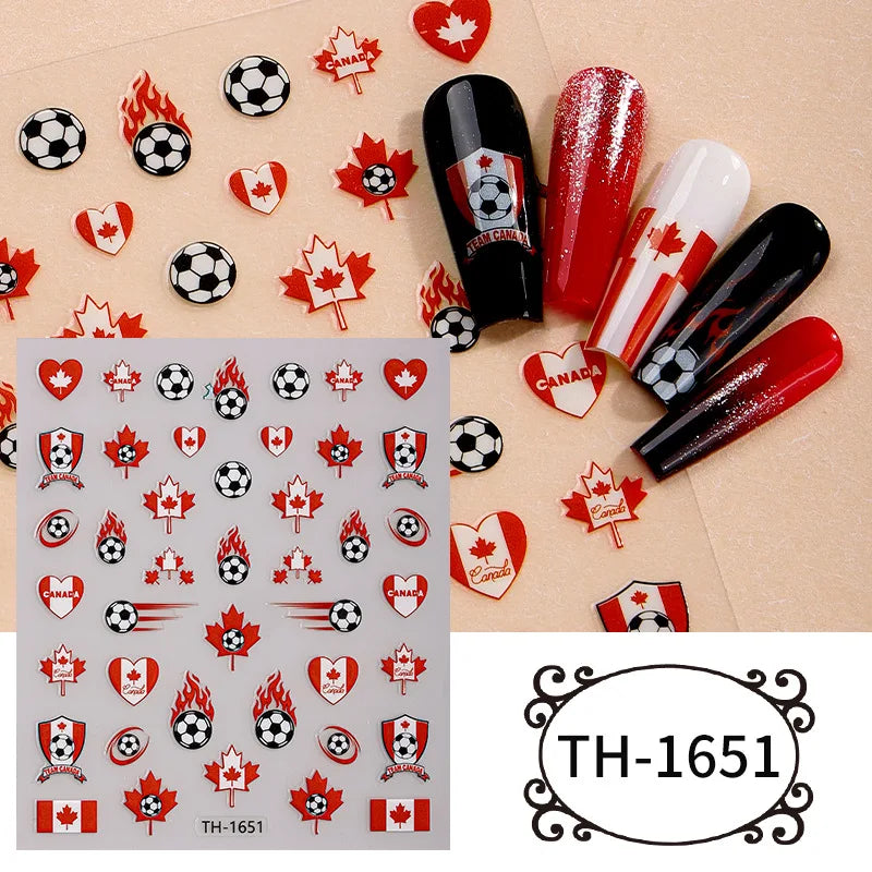 2026 Football Nail Stickers Soccer Championship Theme Nail Art Decals National Flag DIY Manicure Game Day Party Favors
