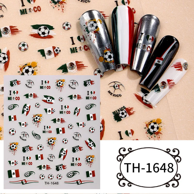 2026 Football Nail Stickers Soccer Championship Theme Nail Art Decals National Flag DIY Manicure Game Day Party Favors