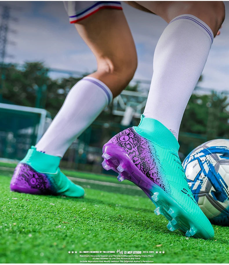 Men & Women High-Top Soccer Cleats | FG/AG Football Boots for Couples | Outdoor Grass