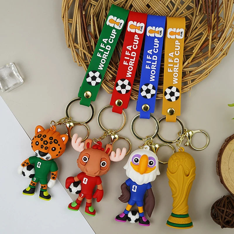 6Pcs 2026 Football Event-related Products, Including Mascots, Statues, Keychains, and Wristbands