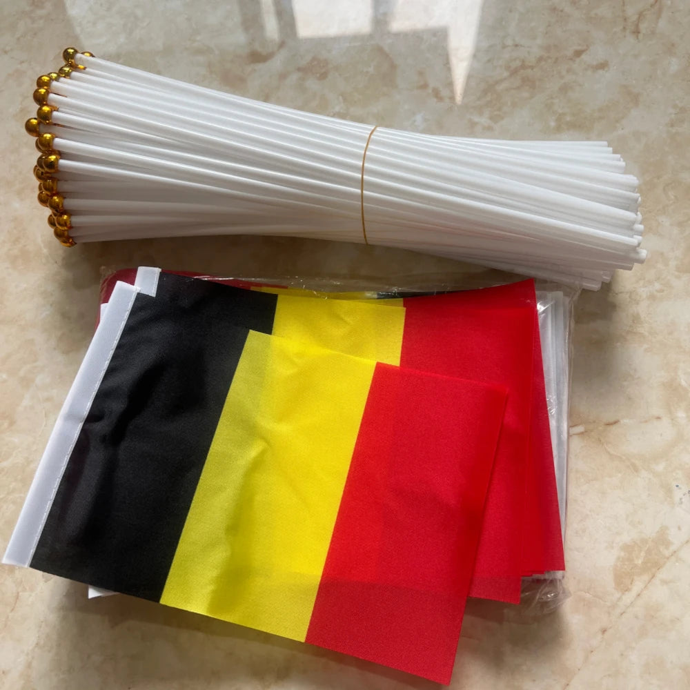Belgium Hand Flag – 14x21cm with Flagpole (Multi-Pack)