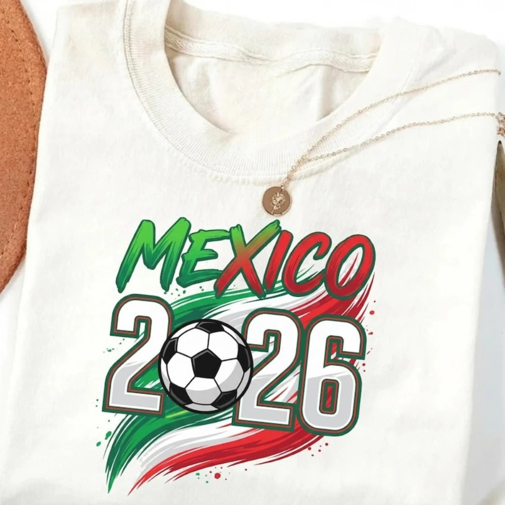 2026 Mexico Soccer Ball Graphic Printed Shirts Football Fans Gift Shirt Fashionable Casual Summer Men Women Tshirt Mexico Tops
