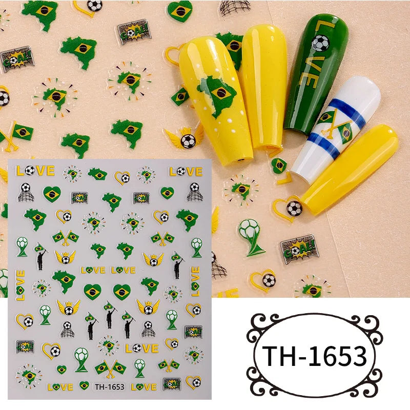 2026 Football Nail Stickers Soccer Championship Theme Nail Art Decals National Flag DIY Manicure Game Day Party Favors