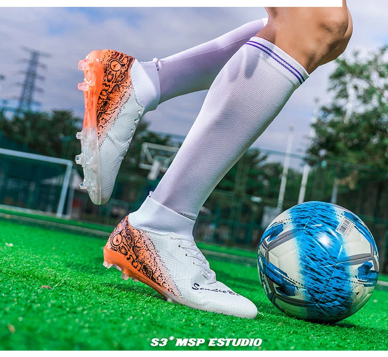 Men & Women High-Top Soccer Cleats | FG/AG Football Boots for Couples | Outdoor Grass