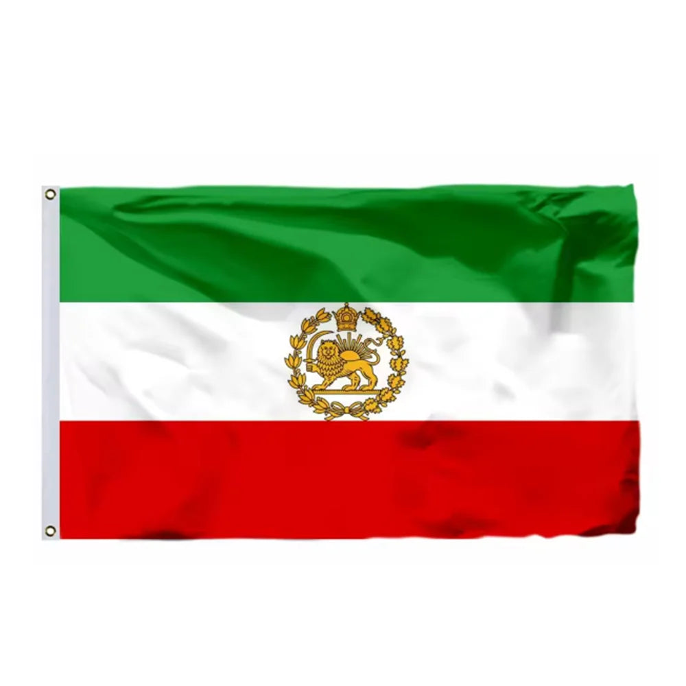 Iran Historic Lion Crown Flag - Persian Lion & Sun Banner