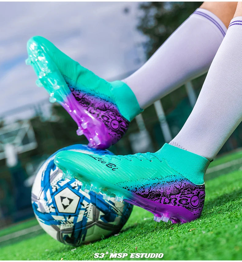 Men & Women High-Top Soccer Cleats | FG/AG Football Boots for Couples | Outdoor Grass
