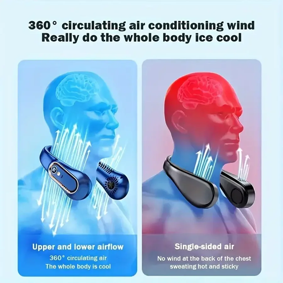 2025 New Best Sellers Wearable Neck Fan Portable Air Conditioner Bladeless Neck Fan Air Cooler 5 Gears and LED Display Screen