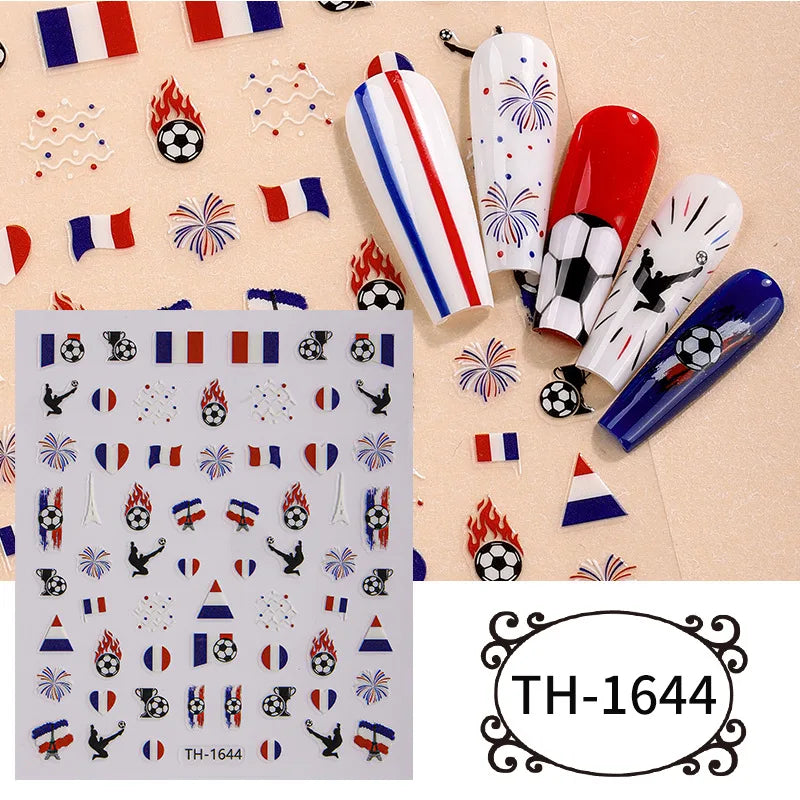 2026 Football Nail Stickers Soccer Championship Theme Nail Art Decals National Flag DIY Manicure Game Day Party Favors