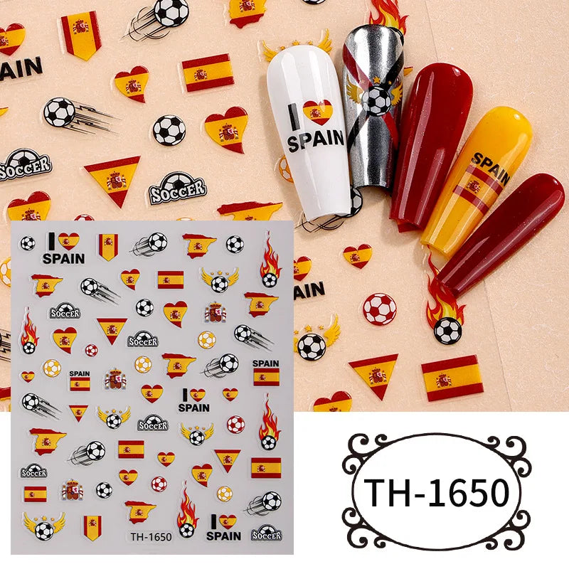 2026 Football Nail Stickers Soccer Championship Theme Nail Art Decals National Flag DIY Manicure Game Day Party Favors