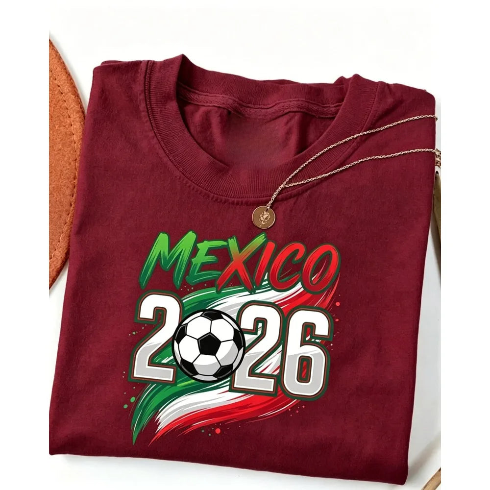 2026 Mexico Soccer Ball Graphic Printed Shirts Football Fans Gift Shirt Fashionable Casual Summer Men Women Tshirt Mexico Tops