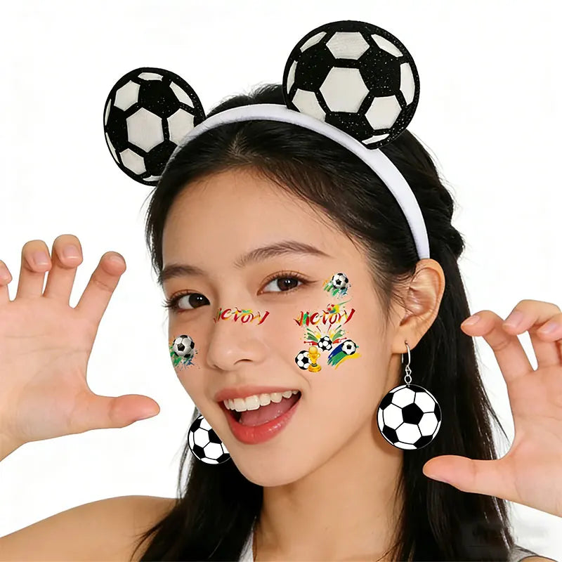2026 Soccer Match Day Set - Includes A Headband, Earrings, and Face Stickers, Perfect for Sports Enthusiasts Soccer Headband