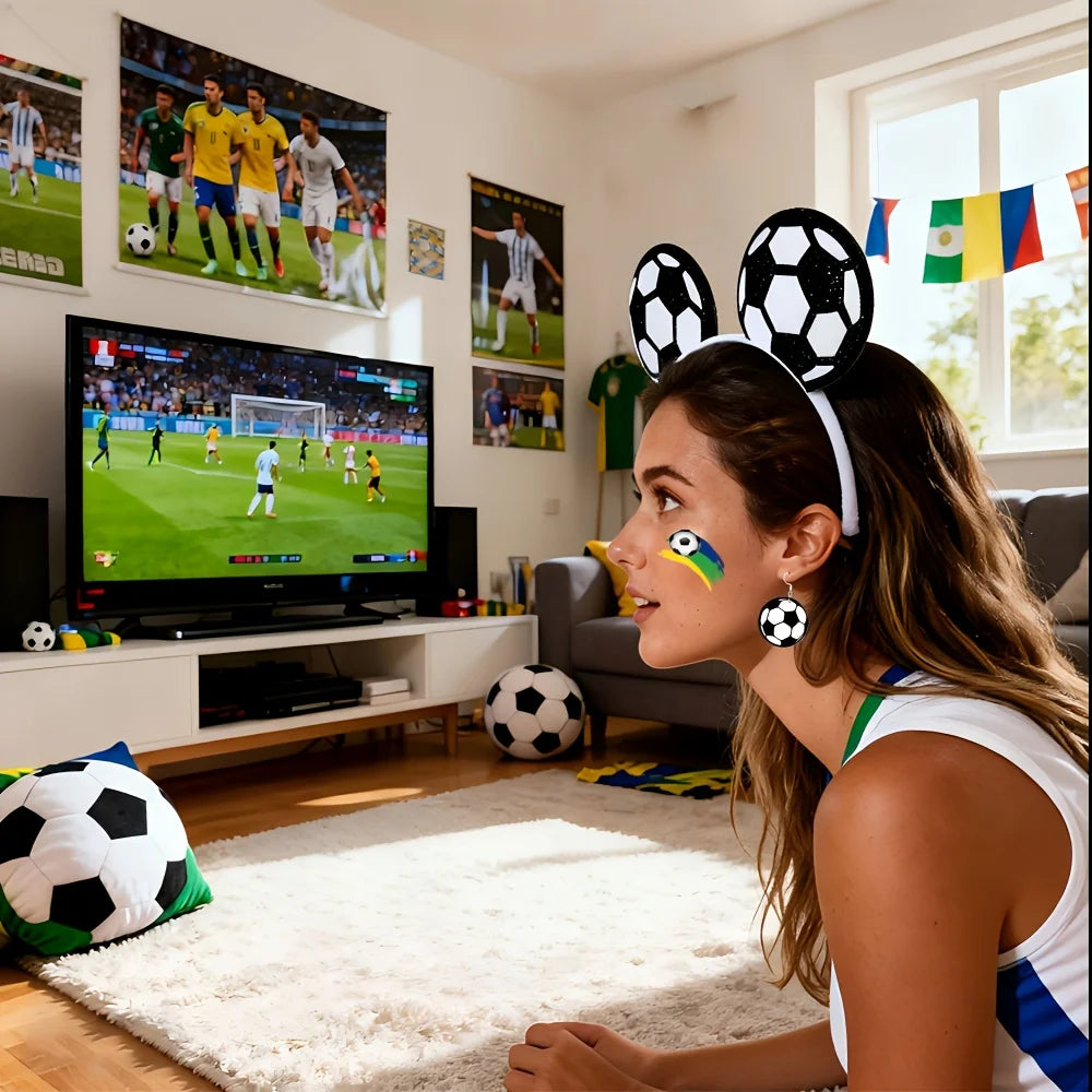 2026 Soccer Match Day Set - Includes A Headband, Earrings, and Face Stickers, Perfect for Sports Enthusiasts Soccer Headband