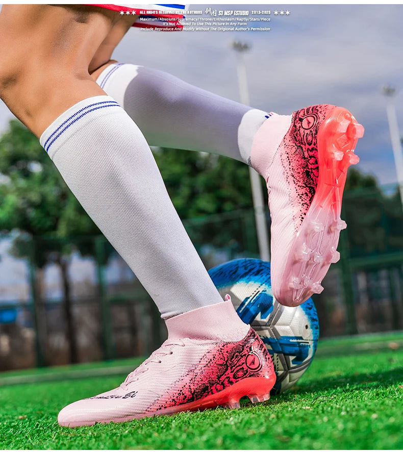 Men & Women High-Top Soccer Cleats | FG/AG Football Boots for Couples | Outdoor Grass