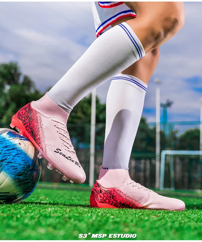 Men & Women High-Top Soccer Cleats | FG/AG Football Boots for Couples | Outdoor Grass