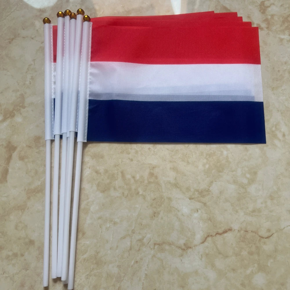 Netherlands Hand Flag – 14x21cm Dutch Stick Flag with Flagpole