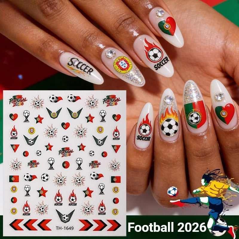 2026 Football Nail Stickers Soccer Championship Theme Nail Art Decals National Flag DIY Manicure Game Day Party Favors