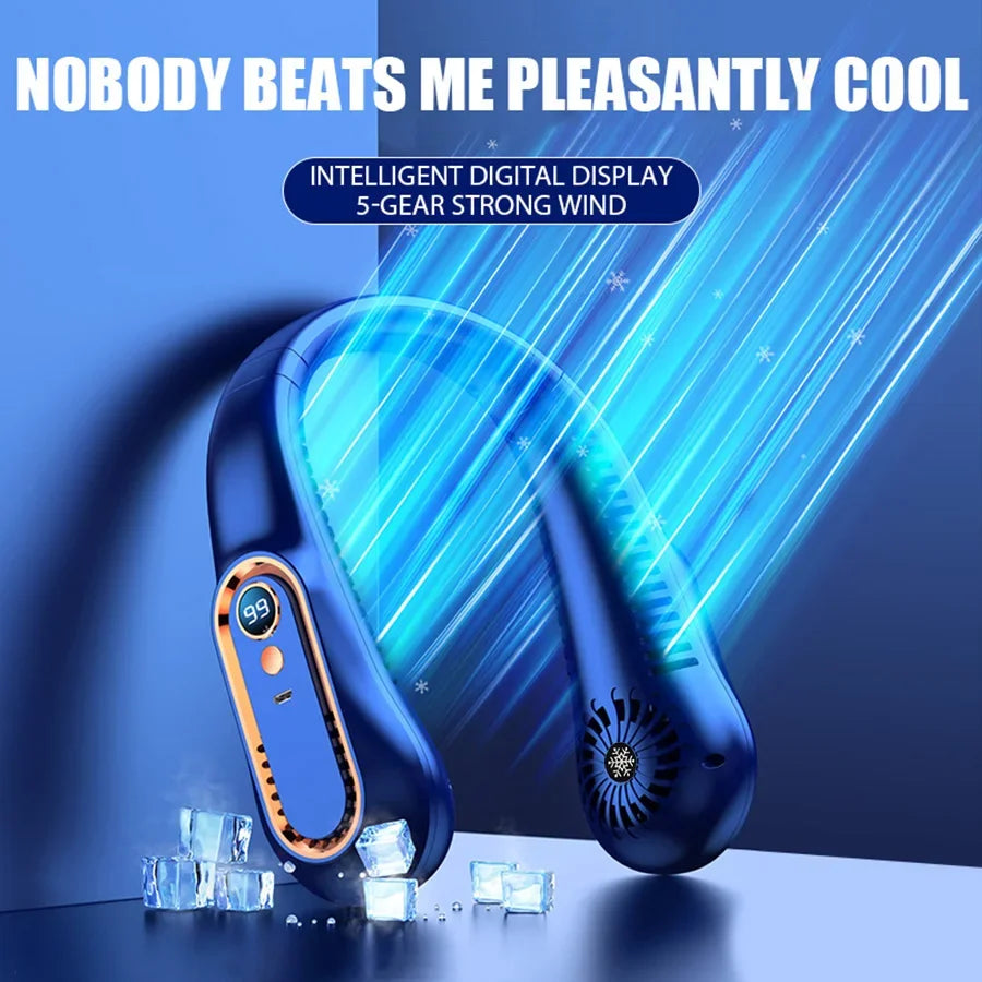 2025 New Best Sellers Wearable Neck Fan Portable Air Conditioner Bladeless Neck Fan Air Cooler 5 Gears and LED Display Screen