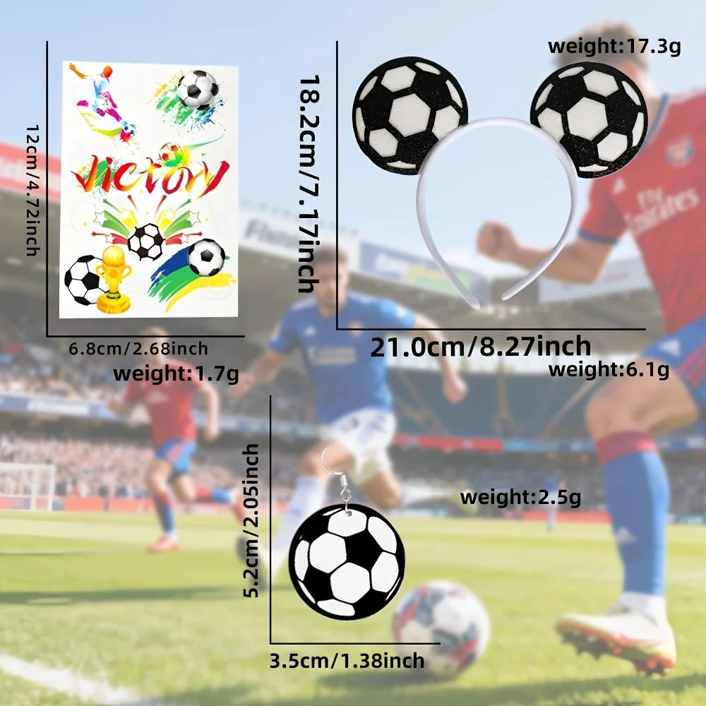 2026 Soccer Match Day Set - Includes A Headband, Earrings, and Face Stickers, Perfect for Sports Enthusiasts Soccer Headband