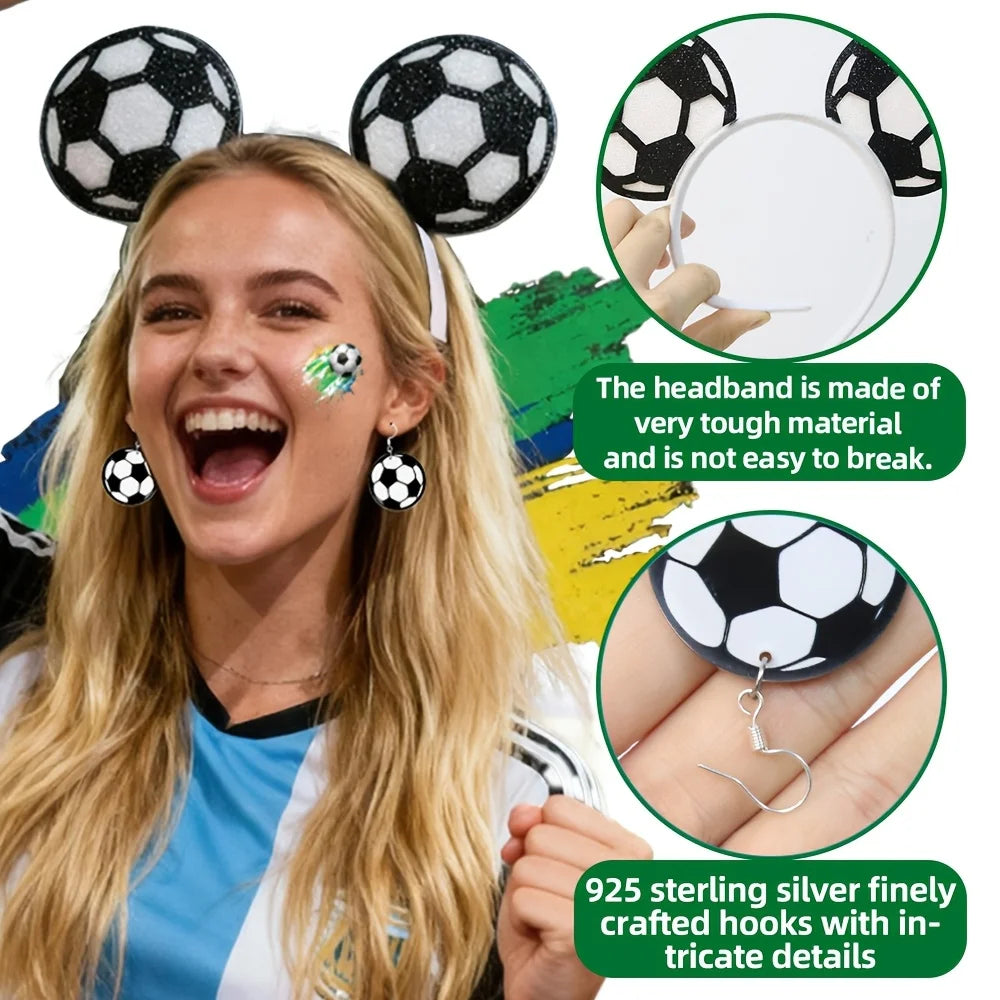 2026 Soccer Match Day Set - Includes A Headband, Earrings, and Face Stickers, Perfect for Sports Enthusiasts Soccer Headband