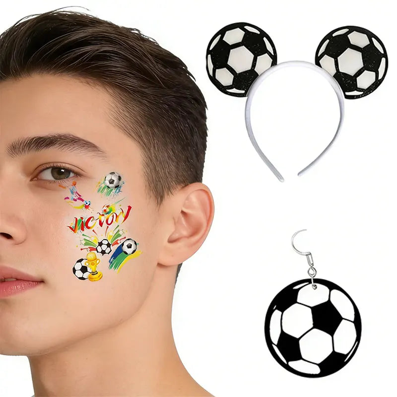 2026 Soccer Match Day Set - Includes A Headband, Earrings, and Face Stickers, Perfect for Sports Enthusiasts Soccer Headband