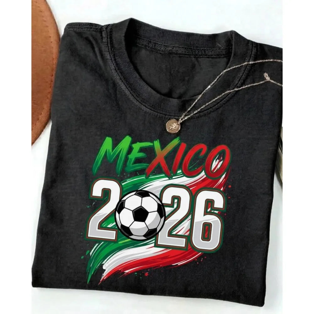 2026 Mexico Soccer Ball Graphic Printed Shirts Football Fans Gift Shirt Fashionable Casual Summer Men Women Tshirt Mexico Tops