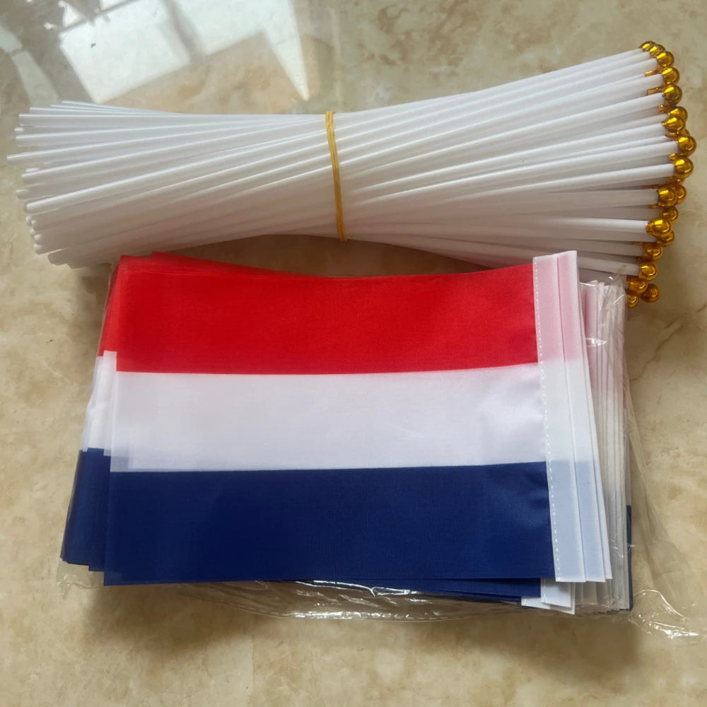 Netherlands Hand Flag – 14x21cm Dutch Stick Flag with Flagpole