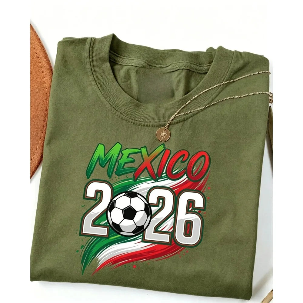 2026 Mexico Soccer Ball Graphic Printed Shirts Football Fans Gift Shirt Fashionable Casual Summer Men Women Tshirt Mexico Tops